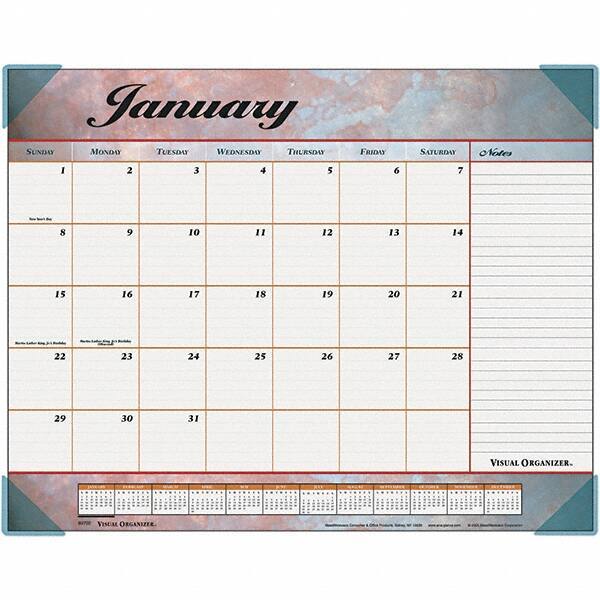 AT-A-GLANCE - 12 Sheet, 22 x 17", Desk Pad Calendar - Marble Burgundy - Exact Tool & Supply