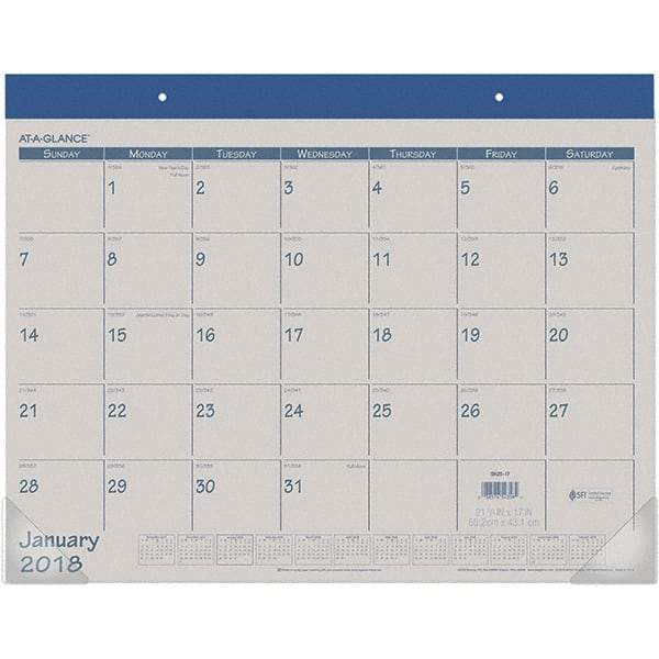AT-A-GLANCE - 12 Sheet, 22 x 17", Desk Pad Calendar - Blue - Exact Tool & Supply
