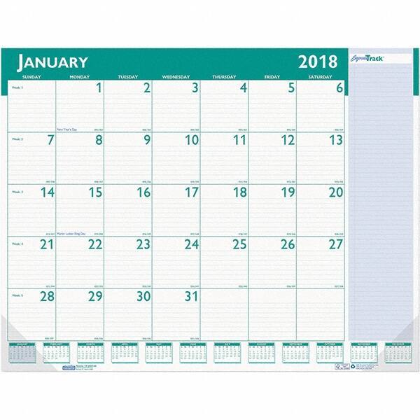 House of Doolittle - 12 Sheet, 22 x 17", Desk Pad Calendar - White & Teal - Exact Tool & Supply