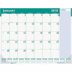 House of Doolittle - 12 Sheet, 22 x 17", Desk Pad Calendar - White & Teal - Exact Tool & Supply