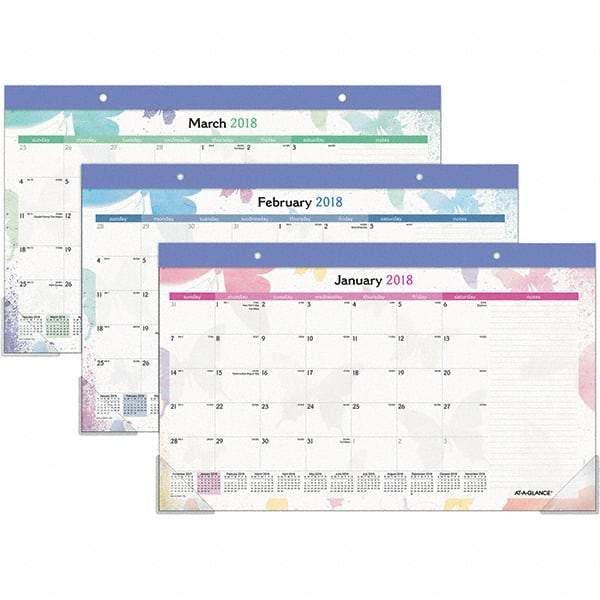 AT-A-GLANCE - 12 Sheet, 17-3/4 x 10-7/8", Desk Pad Calendar - Watercolors - Exact Tool & Supply