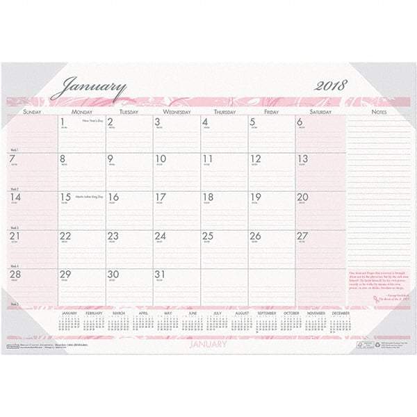 House of Doolittle - 12 Sheet, 18-1/2 x 13", Desk Pad Calendar - Pink & Gray - Exact Tool & Supply