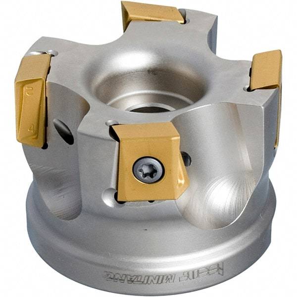 Iscar - 6 Inserts, 2-1/2" Cut Diam, 1" Arbor Diam, 0.63" Max Depth of Cut, Indexable Square-Shoulder Face Mill - 0/90° Lead Angle, 1-3/4" High, T490 LN.T 1607 Insert Compatibility, Through Coolant, Series Helitang - Exact Tool & Supply