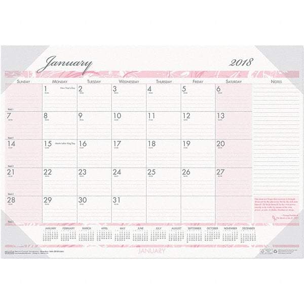 House of Doolittle - 12 Sheet, 22 x 17", Desk Pad Calendar - Pink & Gray - Exact Tool & Supply