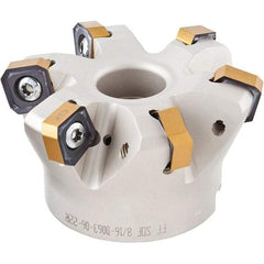 Iscar - 7 Inserts, 3.211" Cutter Diam, 0.047" Max Depth of Cut, Indexable High-Feed Face Mill - 1" Arbor Hole Diam, 2-3/4" High, FF SOF Toolholder, ON.U 05, OXMT 0507, S845 SN.U 13 Inserts, Series Helido - Exact Tool & Supply