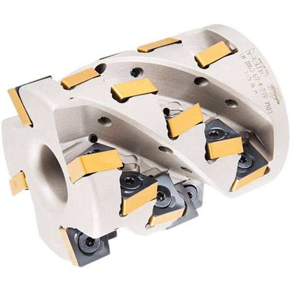 Iscar - 24 Inserts, 63mm Cut Diam, 27mm Arbor Diam, 69mm Max Depth of Cut, Indexable Square-Shoulder Face Mill - 80mm High, XNMU 1306 Insert Compatibility, Through Coolant, Series HeliSlot - Exact Tool & Supply
