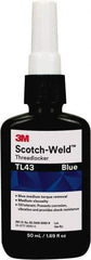 3M - 50 mL, Blue, Medium Strength Liquid Threadlocker - Series TL43, 24 hr Full Cure Time - Exact Tool & Supply