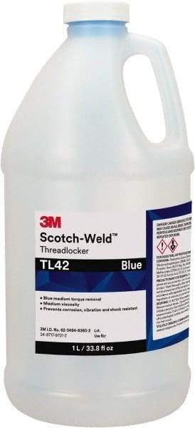 3M - 1 L, Blue, Medium Strength Liquid Threadlocker - Series TL42, 24 hr Full Cure Time - Exact Tool & Supply