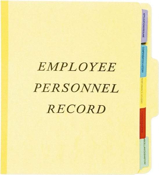 Pendaflex - 8-1/2 x 11", Letter Size, Yellow, Personnel File Folder - 20 Point Stock, 1/3 Tab Cut Location - Exact Tool & Supply
