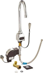Zurn - Chrome Plated Electronic Internal Temperature Control Mixer Sensor Faucet - Powered by 4 AA Batteries, Gooseneck Spout, Single Hole Mounting Centers - Exact Tool & Supply