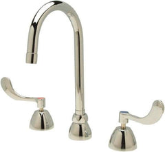 Zurn - Gooseneck, Two Handle, Chrome Plated Deck Mount, Laboratory Faucet - Wrist Blade Handle - Exact Tool & Supply