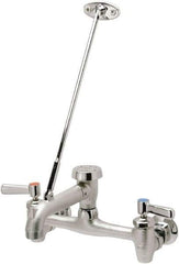 Zurn - Vacuum Breaker Spout With Pail Hook And Wall Brace, Two Handle, Rough Chrome Wall Mount, Industrial Service Sink Faucet - Lever Handle - Exact Tool & Supply