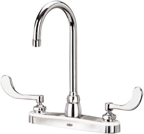 Zurn - Gooseneck, Two Handle, Chrome Plated Deck Mount, Laboratory Faucet - Wrist Blade Handle - Exact Tool & Supply