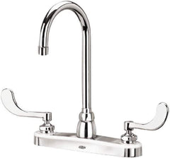 Zurn - Gooseneck, Two Handle, Chrome Plated Deck Mount, Laboratory Faucet - Wrist Blade Handle - Exact Tool & Supply
