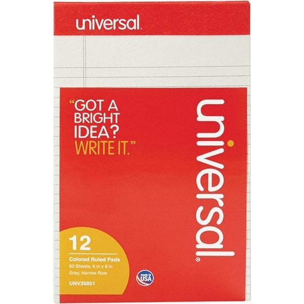 UNIVERSAL - 50 Sheet, 5 x 8", Narrow Note Pad - Gray - Exact Tool & Supply