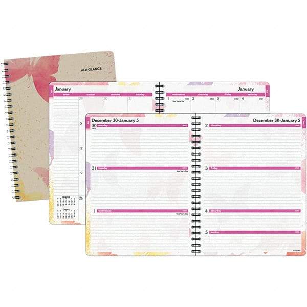 AT-A-GLANCE - 128 Sheet, 8-1/2 x 11", Weekly/Monthly Planner - Watercolors - Exact Tool & Supply
