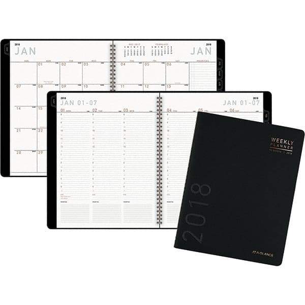 AT-A-GLANCE - 160 Sheet, 8-1/4 x 10-7/8", Weekly/Monthly Planner - Black - Exact Tool & Supply