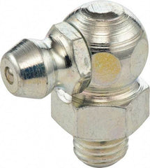 Umeta - 90° Head Angle, M6x0.75 Metric Steel Standard Grease Fitting - 9mm Hex, 18mm Overall Height, 5.5mm Shank Length, Zinc Plated Finish - Exact Tool & Supply