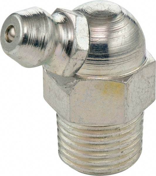 Umeta - 65° Head Angle, 1/8 PTF Steel Standard Grease Fitting - 3/8" Hex, 2-3/4" Overall Height, Zinc Plated Finish - Exact Tool & Supply