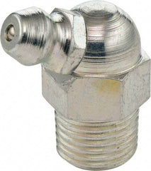 Umeta - 65° Head Angle, 1/8 PTF Steel Standard Grease Fitting - 3/8" Hex, 2-3/4" Overall Height, Zinc Plated Finish - Exact Tool & Supply