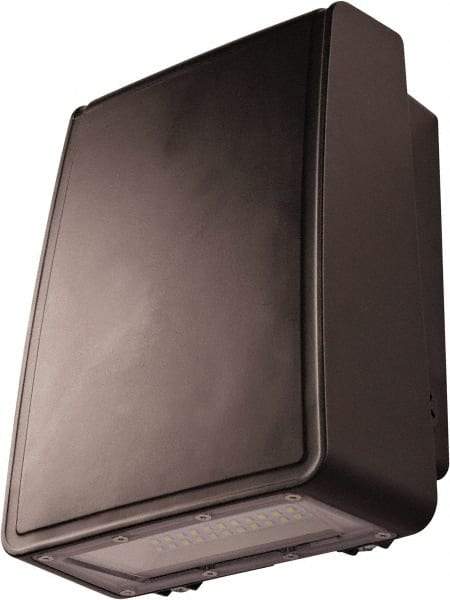 Philips - 50 Watt, 1,400 Lumen, 4,000°K, 120-277 Volt, LED Wall Pack Light Fixture - Patterned Polycarbonate Lens, Aluminum Housing, Bronze (Color), Wall Mount, 5.02" Deep x 10.22" High x 7.79" Wide - Exact Tool & Supply