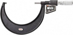 Starrett - 127 to 152 mm Range, 0.0001" Resolution, Standard Throat, Electronic Outside Micrometer - 0.0002" Accuracy, Friction Thimble, Micro Lapped Carbide Face, CR2450 Battery, Includes 3V Battery - Exact Tool & Supply