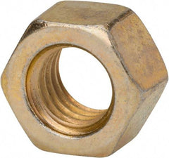 Made in USA - 3/8-16 UNC Steel Right Hand Hex Nut - 9/16" Across Flats, 21/64" High, Zinc Yellow Dichromate Finish - Exact Tool & Supply