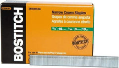 Stanley Bostitch - 5/8" Long x 7/32" Wide, 18 Gauge Narrow Crown Construction Staple - Steel, Chisel Point - Exact Tool & Supply