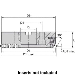 Kennametal - 5" Cut Diam, 1-1/2" Arbor Hole, 8mm Max Depth of Cut, 30° Indexable Chamfer & Angle Face Mill - 15 Inserts, HNGX 0905... Insert, Left Hand Cut, 15 Flutes, Series HexaCut - Exact Tool & Supply