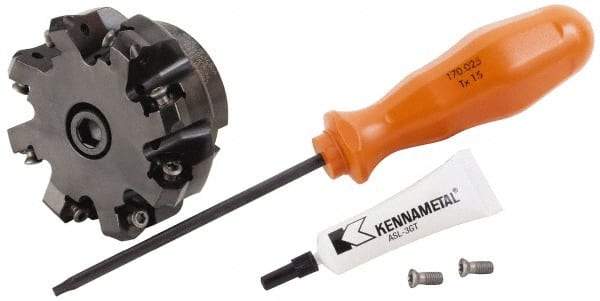 Kennametal - 2" Cut Diam, 3/4" Arbor Hole, 3.23mm Max Depth of Cut, 45° Indexable Chamfer & Angle Face Mill - 8 Inserts, HNGJ 0604... Insert, Right Hand Cut, 8 Flutes, Through Coolant, Series Dodeka Mini - Exact Tool & Supply
