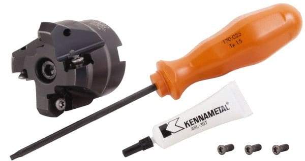 Kennametal - 1" Cut Diam, 1/2" Arbor Hole, 3.23mm Max Depth of Cut, 45° Indexable Chamfer & Angle Face Mill - 4 Inserts, HNGJ 0604... Insert, Right Hand Cut, 4 Flutes, Through Coolant, Series Dodeka Mini - Exact Tool & Supply