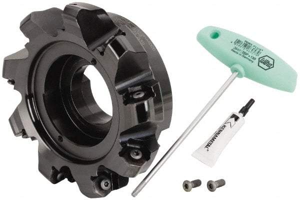 Kennametal - 6" Cut Diam, 2" Arbor Hole, 8mm Max Depth of Cut, 45° Indexable Chamfer & Angle Face Mill - 9 Inserts, HNPJ 1307... Insert, Right Hand Cut, 9 Flutes, Through Coolant, Series Dodeka Max - Exact Tool & Supply