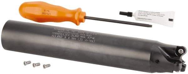 Kennametal - 32mm Cutting Diam, 32mm Shank Diam, 1.26" Max Depth of Cut, Straight Shank Indexable Copy End Mill - 3 Inserts, RN.J 1204M0.. Insert, KDR Toolholder, Through Coolant - Exact Tool & Supply