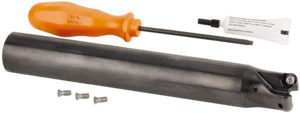 Kennametal - 1-1/4" Cutting Diam, 1-1/4" Shank Diam, 1-1/4" Max Depth of Cut, Straight Shank Indexable Copy End Mill - 2 Inserts, RN.J 1204M0.. Insert, KDR Toolholder, Through Coolant - Exact Tool & Supply