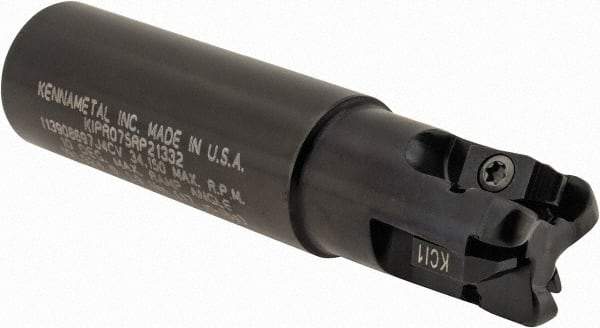 Kennametal - 3/4" Cutting Diam, 3/4" Shank Diam, 3/4" Max Depth of Cut, Straight Shank Indexable Copy End Mill - 3 Inserts, RP.. 2150.. Insert, KIPR Toolholder, Through Coolant - Exact Tool & Supply