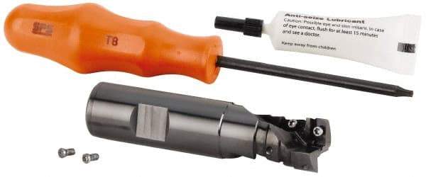 Kennametal - 25mm Cut Diam, 28mm Max Depth of Cut, 25mm Shank Diam, 140mm OAL, Indexable Square Shoulder Helical End Mill - GOMT 13T3.., JOMT 13T3.. Inserts, Cylindrical Shank, 0° Lead Angle, Series KDMR - Exact Tool & Supply