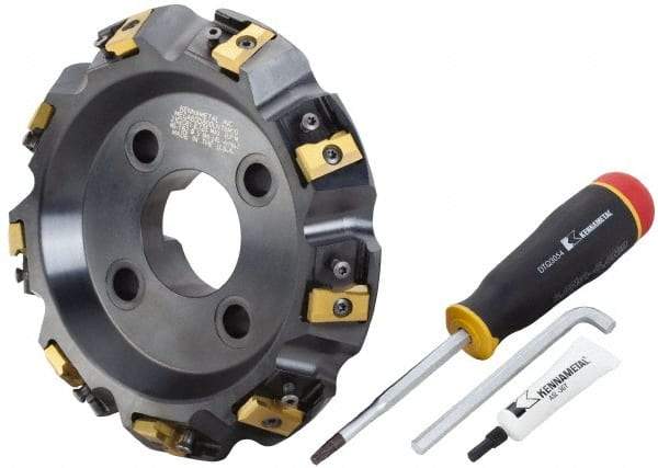APT - Arbor Hole Connection, 0.485" Cutting Width, 1-7/8" Depth of Cut, 6" Cutter Diam, 1-1/2" Hole Diam, 12 Tooth Indexable Slotting Cutter - SM61 Toolholder, CTA 4 Insert, Neutral Cutting Direction - Exact Tool & Supply