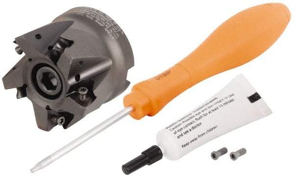 Kennametal - 5 Inserts, 2.0473" Cutter Diam, 0.059" Max Depth of Cut, Indexable High-Feed Face Mill - 0.867" Arbor Hole Diam, 1.969" High, KF2X Toolholder, WOEJ 0905.. Inserts, Series KenFeed 2X - Exact Tool & Supply