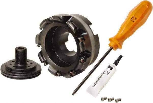Kennametal - 100mm Cut Diam, 3mm Max Depth, 32mm Arbor Hole, 9 Inserts, RN.J 1204... Insert Style, Indexable Copy Face Mill - KDR Cutter Style, 22,150 Max RPM, 50mm High, Through Coolant, Series Rodeka - Exact Tool & Supply