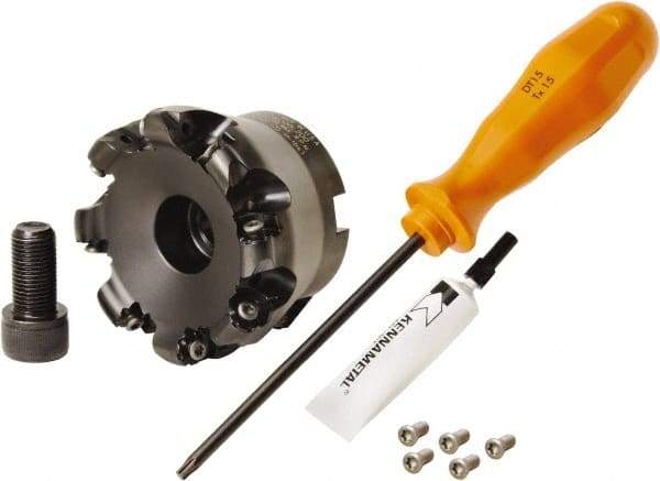 Kennametal - 80mm Cut Diam, 3mm Max Depth, 27mm Arbor Hole, 8 Inserts, RN.J 1204... Insert Style, Indexable Copy Face Mill - KDR Cutter Style, 24,760 Max RPM, 50mm High, Through Coolant, Series Rodeka - Exact Tool & Supply