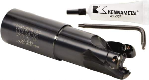 Kennametal - 1-1/4" Cut Diam, 0.404" Max Depth of Cut, 1-1/4" Shank Diam, 122.94mm OAL, Indexable Square Shoulder End Mill - LF.W 2.52.R Inserts, Weldon Shank, 0° Lead Angle, Series RPF - Exact Tool & Supply