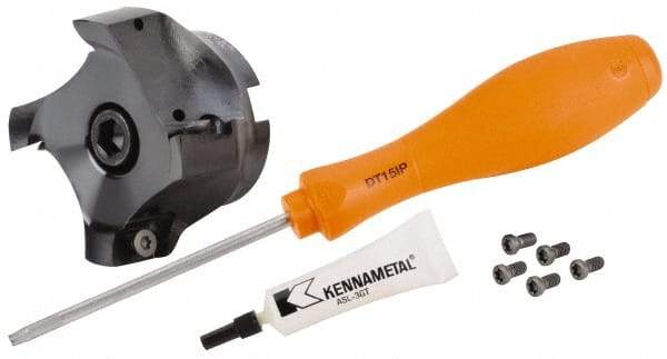 Kennametal - 4 Inserts, 3" Cut Diam, 1" Arbor Diam, 17.6mm Max Depth of Cut, Indexable Square-Shoulder Face Mill - 0/90° Lead Angle, 1-3/4" High, E.. 18.. Insert Compatibility, Through Coolant, Series Mill 1-18 - Exact Tool & Supply