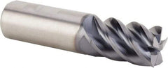 Kennametal - 3/8", 7/8" LOC, 3/8" Shank Diam, 2-1/2" OAL, 5 Flute, Solid Carbide Square End Mill - Single End, AlTiN Finish, Spiral Flute, 47° Helix, Centercutting, Right Hand Cut, Right Hand Flute, Series HPFSS - Exact Tool & Supply