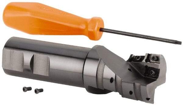 Kennametal - 50mm Cut Diam, 54mm Max Depth of Cut, 40mm Shank Diam, 140mm OAL, Indexable Square Shoulder Helical End Mill - GOMT 1604.., JOMT 1604.. Inserts, Weldon Shank, 0° Lead Angle, Series KDMR - Exact Tool & Supply