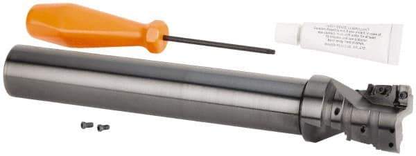 Kennametal - 40mm Cut Diam, 42mm Max Depth of Cut, 32mm Shank Diam, 240mm OAL, Indexable Square Shoulder Helical End Mill - GOMT 13T3.., JOMT 13T3.. Inserts, Cylindrical Shank, 0° Lead Angle, Series KDMR - Exact Tool & Supply