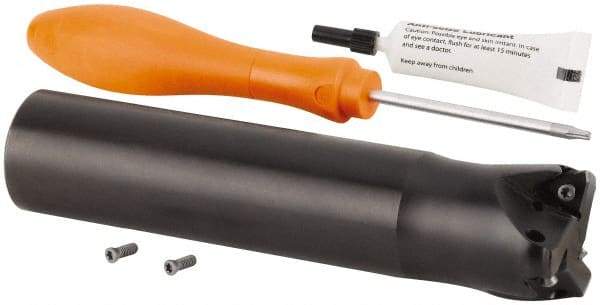 Kennametal - 1-1/2" Cut Diam, 0.059" Max Depth, 1-1/4" Shank Diam, Cylindrical Shank Indexable High-Feed Helical End Mill - Screw Holding Method, WOEJ090512.. Insert, KF2X Toolholder, Through Coolant - Exact Tool & Supply