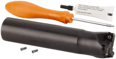 Kennametal - 1-1/2" Cut Diam, 0.059" Max Depth, 1-1/4" Shank Diam, Cylindrical Shank Indexable High-Feed Helical End Mill - Screw Holding Method, WOEJ090512.. Insert, KF2X Toolholder, Through Coolant - Exact Tool & Supply
