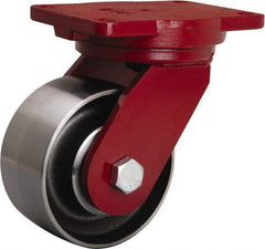 Hamilton - 6" Diam x 3" Wide x 8-1/2" OAH Top Plate Mount Swivel Caster - Forged Steel, 4,000 Lb Capacity, Tapered Roller Bearing, 6-1/8 x 7-1/2" Plate - Exact Tool & Supply