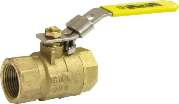 Milwaukee Valve - 1-1/4" Pipe, Large Port, Bronze Standard Ball Valve - 2 Piece, Threaded (NPT) Ends, Locking Lever Handle, 125 WOG, 150 WSP - Exact Tool & Supply