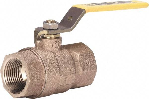Milwaukee Valve - 1-1/2" Pipe, Large Port, Bronze Standard Ball Valve - 2 Piece, Threaded (NPT) Ends, Lever Handle, 600 WOG, 150 WSP - Exact Tool & Supply